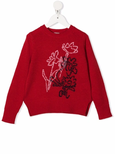 Il Gufo Floral-embroidery Wool Jumper In Red