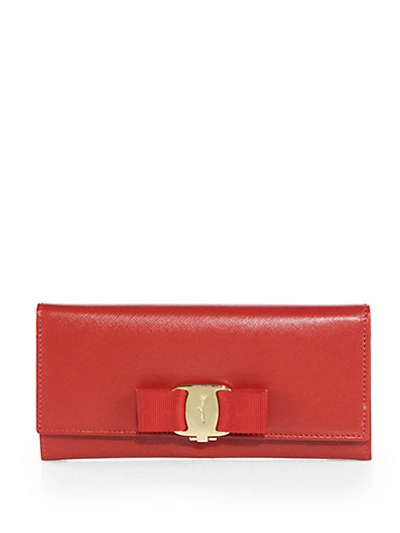 Shop Ferragamo Miss Vara Bow Continental Wallet In Red