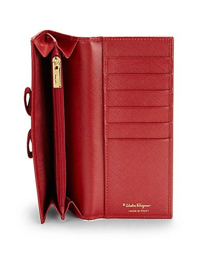 Shop Ferragamo Miss Vara Bow Continental Wallet In Red