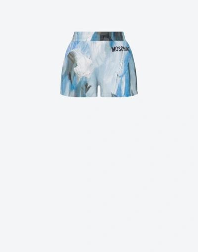Shop Moschino Painting Fleece Shorts In Light Blue