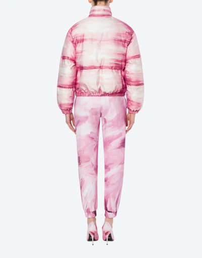 Mens Moschino pink Paint Brush Puffer Jacket