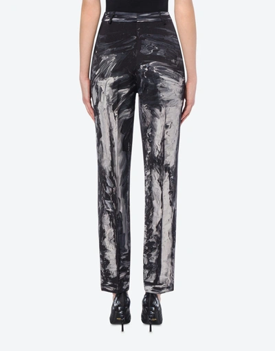 Shop Moschino Painting Wool Satin Trousers In Black