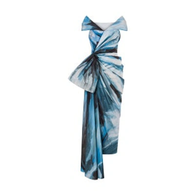 Shop Moschino Painting Taffeta Dress In Light Blue