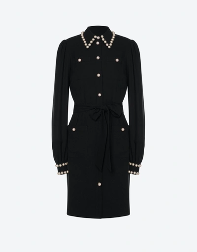 Shop Moschino Georgette Shirt Dress With Pearls In Black