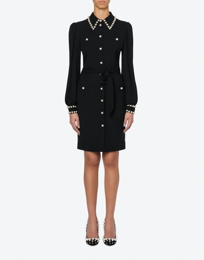 Shop Moschino Georgette Shirt Dress With Pearls In Black