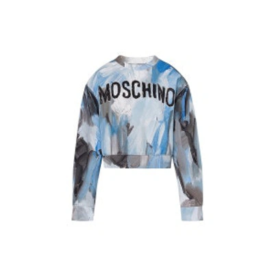 Shop Moschino Painting Cotton Sweatshirt In Light Blue