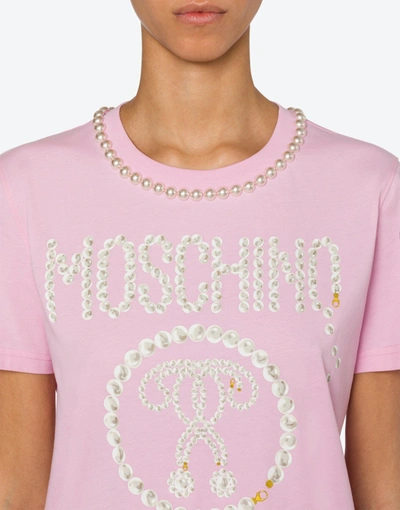 Shop Moschino Pearls Double Question Mark Jersey T-shirt In Pink