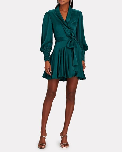 Shop Zimmermann Silk Mini Wrap Dress In Green