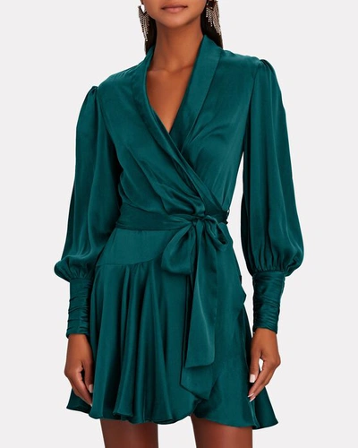 Shop Zimmermann Silk Mini Wrap Dress In Green
