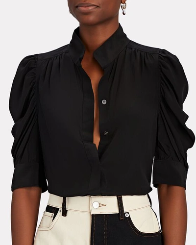 Shop Frame Gillian Puff Sleeve Silk Shirt In Black