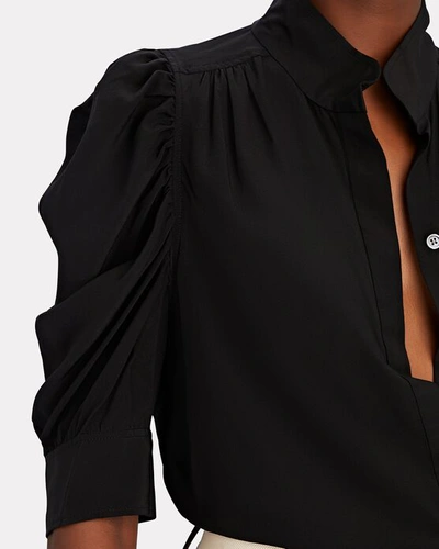 Shop Frame Gillian Puff Sleeve Silk Shirt In Black