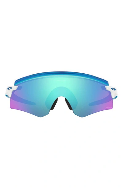 Shop Oakley Encoder 136mm Prizm™ Rimless Wrap Shield Sunglasses In Polished White/ Prizm Sapphire