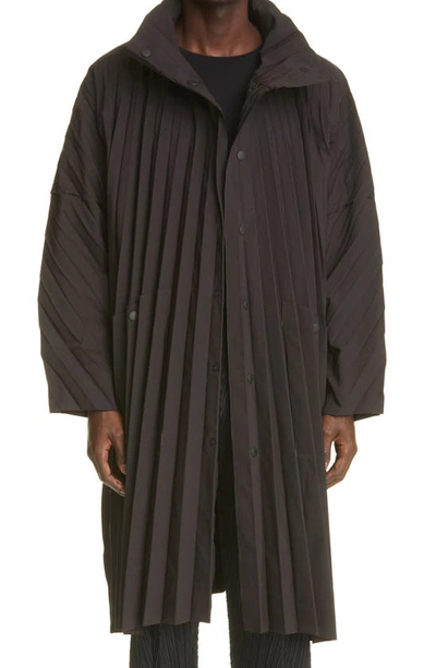 Shop Issey Miyake Edge Water Repellent Pleated Coat In Charcoal Gray