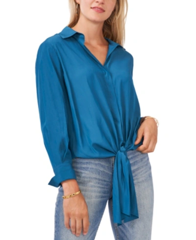 Shop Vince Camuto Matte Satin Tie-front Shirt In Blueberry