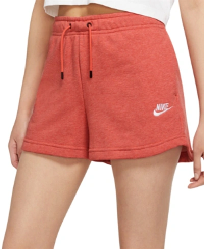 Shop Nike Women's Sportswear Essential Terry Shorts In Magic Ember/htr/white