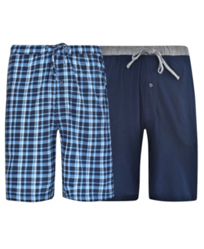 Shop Hanes Men's Knit Jam Shorts, Pack Of 2 In Blue Plaid/bright Navy