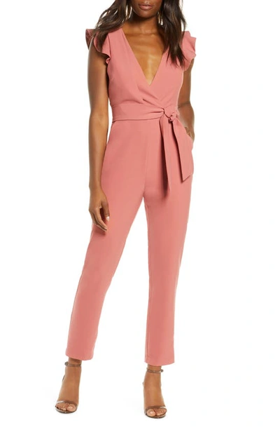 Shop Adelyn Rae Cai Ruffle Cap Sleeve Jumpsuit In Dusty Pink