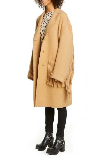 Shop R13 Fringe Trim Wool Blend Coat In Camel