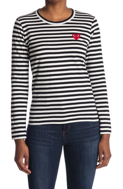 Shop Comme Des Garçons Play Stripe T-shirt In 4 - Red/ White
