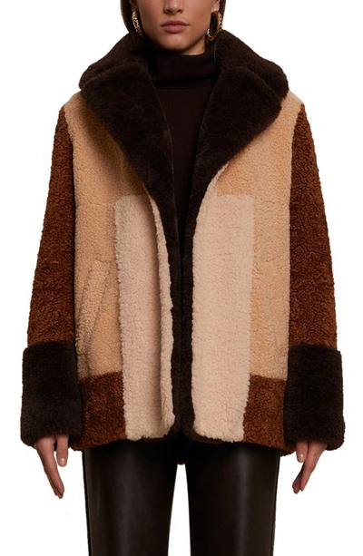 Shop A.l.c Stefan Colorblock Faux Fur Coat In Brown Multi