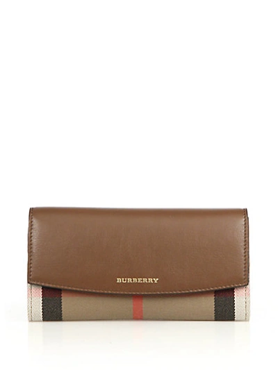 Shop Burberry Porter Leather & Check Continental Wallet In Brown