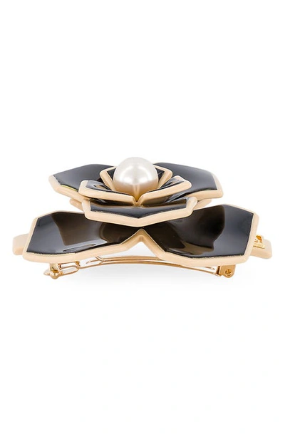 Shop Alexandre De Paris Floral Barrette In Black