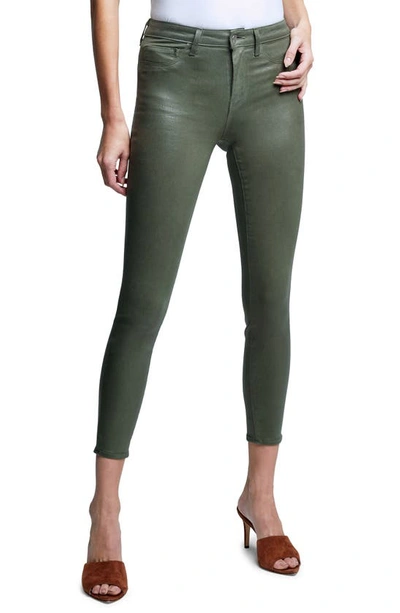 Shop L Agence Margot Coated Crop High Waist Skinny Jeans In Ivy Green Coated