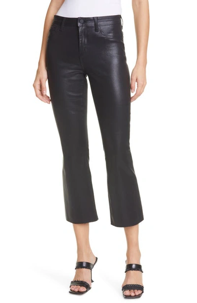 Shop L Agence Kendra Coated High Waist Crop Flare Jeans In Noir Coated