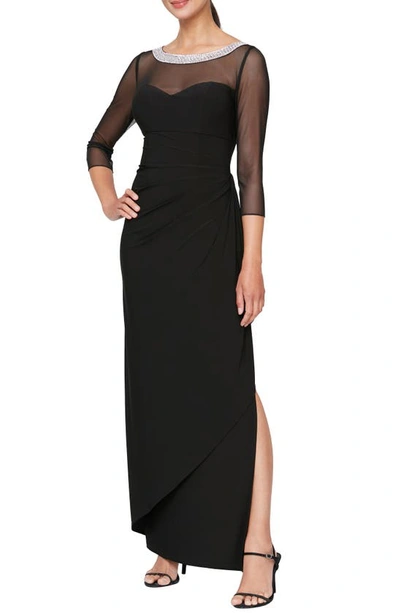 Shop Alex Evenings Illusion Embellished Detail Jersey Gown In Black