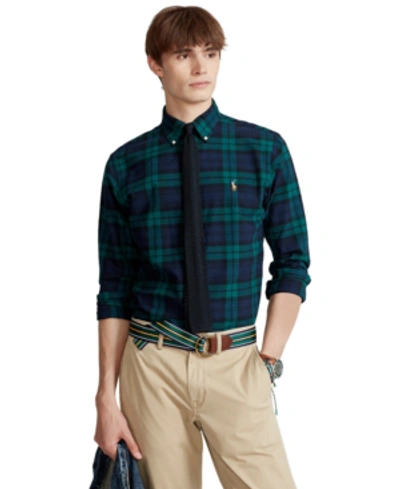 Shop Polo Ralph Lauren Men's Classic-fit Plaid Oxford Shirt In Green/navy