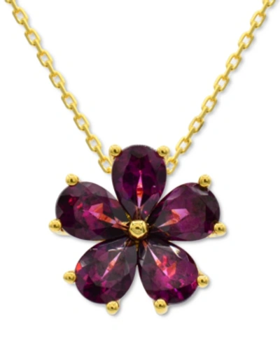 Macy's Rhodolite Garnet Flower 18" Pendant Necklace (3-3/4 Ct. T.w.) In 14k Gold-plated Sterling Silver In Rhodolite Garnet