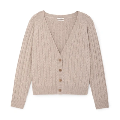 Shop Co Cropped Cable Knit Cardigan In Sand Melange
