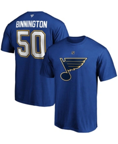 Majestic Fanatics Branded Men's Jordan Binnington Blue St. Louis Blues Team Authentic Stack Name & Number T-s In Blue