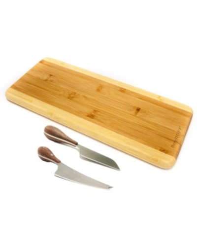 Shop Berghoff Bamboo 3 Piece Long Two-toned Board And Aaron Probyn Cheese Knives Set In Brown