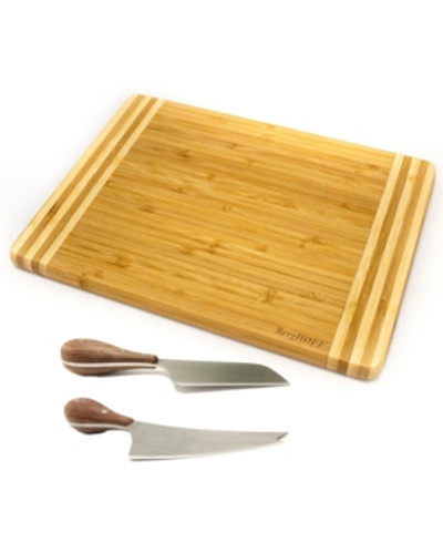 Berghoff Bamboo 3pc Striped Cutting Board And Aaron Probyn Cheese Knives Set In Brown