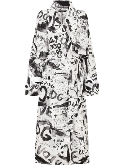 Shop Dolce & Gabbana Graffiti Logo-print Trench Coat In Black