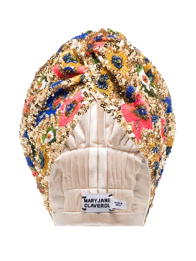 Shop Mary Jane Claverol Floral-embellished Hat In Gold