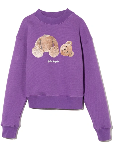 Shop Palm Angels Bear Cotton Sweatshirt In Purple