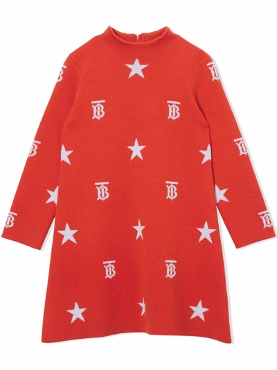 Shop Burberry Monogram-pattern Long-sleeve Dress In Orange