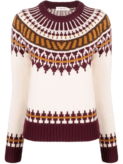 Shop Tory Burch Fairisle Pattern-knit Jumper In Neutrals