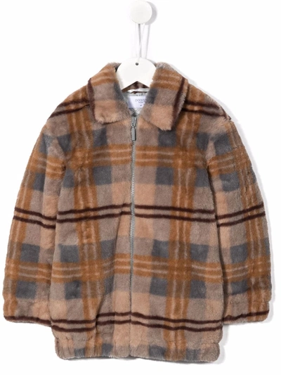 Shop Paade Mode Plaid-print Faux Fur Coat In Brown
