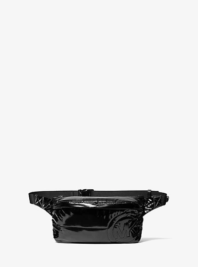 Shop Michael Kors Rae Medium Quilted Patent Sling Pack In Black