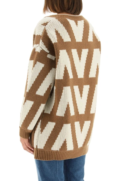 Shop Valentino Optical Wool Cardigan In Brown,white