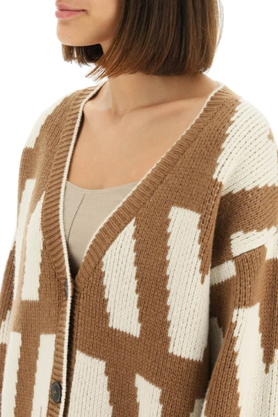 Shop Valentino Optical Wool Cardigan In Brown,white