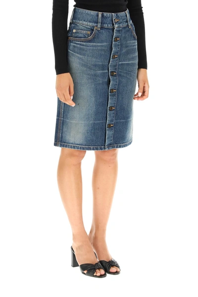 Shop Saint Laurent Denim Skirt In Blue