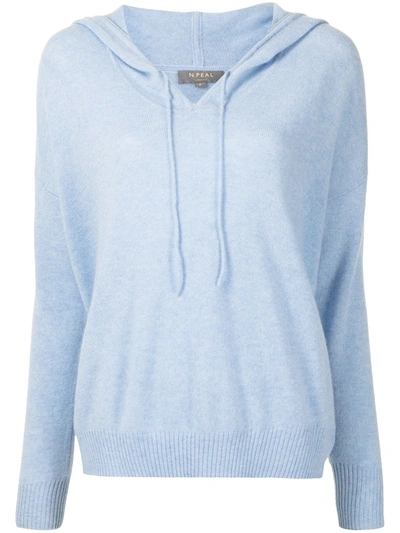 Shop N•peal Knitted Pullover Hoodie In 蓝色