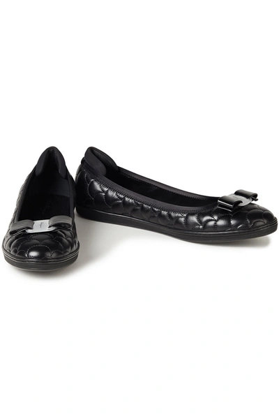 Shop Ferragamo Savina Bow-embellished Quilted Leather Ballet Flats In Black