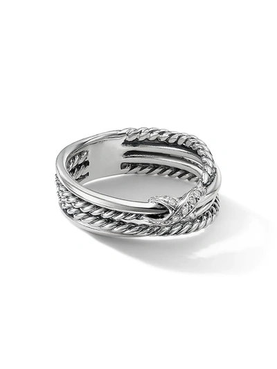 Shop David Yurman Women's X Crossover Ring With Diamonds In Silver