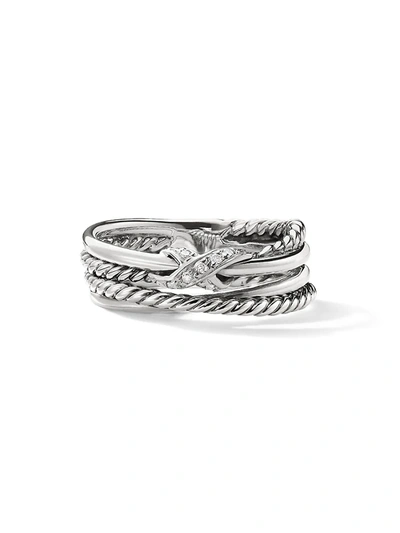 Shop David Yurman Women's X Crossover Ring With Diamonds In Silver
