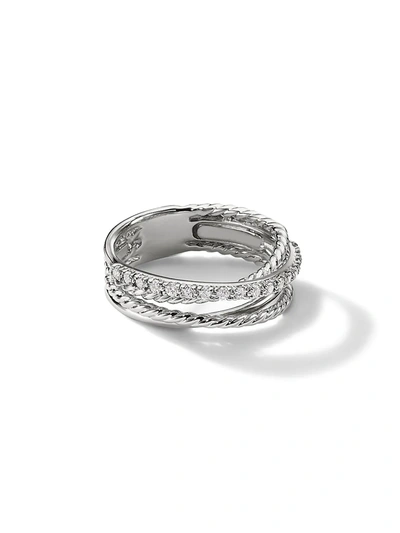 Shop David Yurman Women's Crossover Ring With Diamonds In Silver
